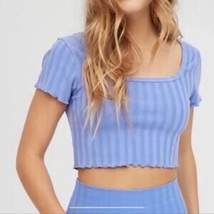 Aerie Offline Women's Ribbed Lettuce Trimmed Crop Top Tee Size Small